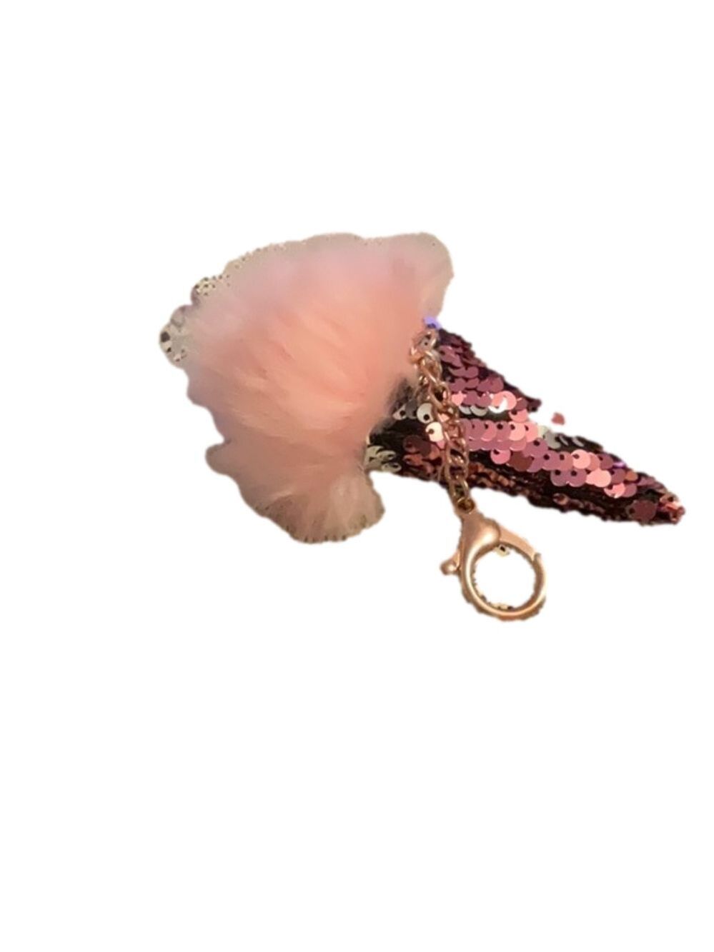 Pink Ice Cream Sequins Faux Fur Bag Charm Keychain